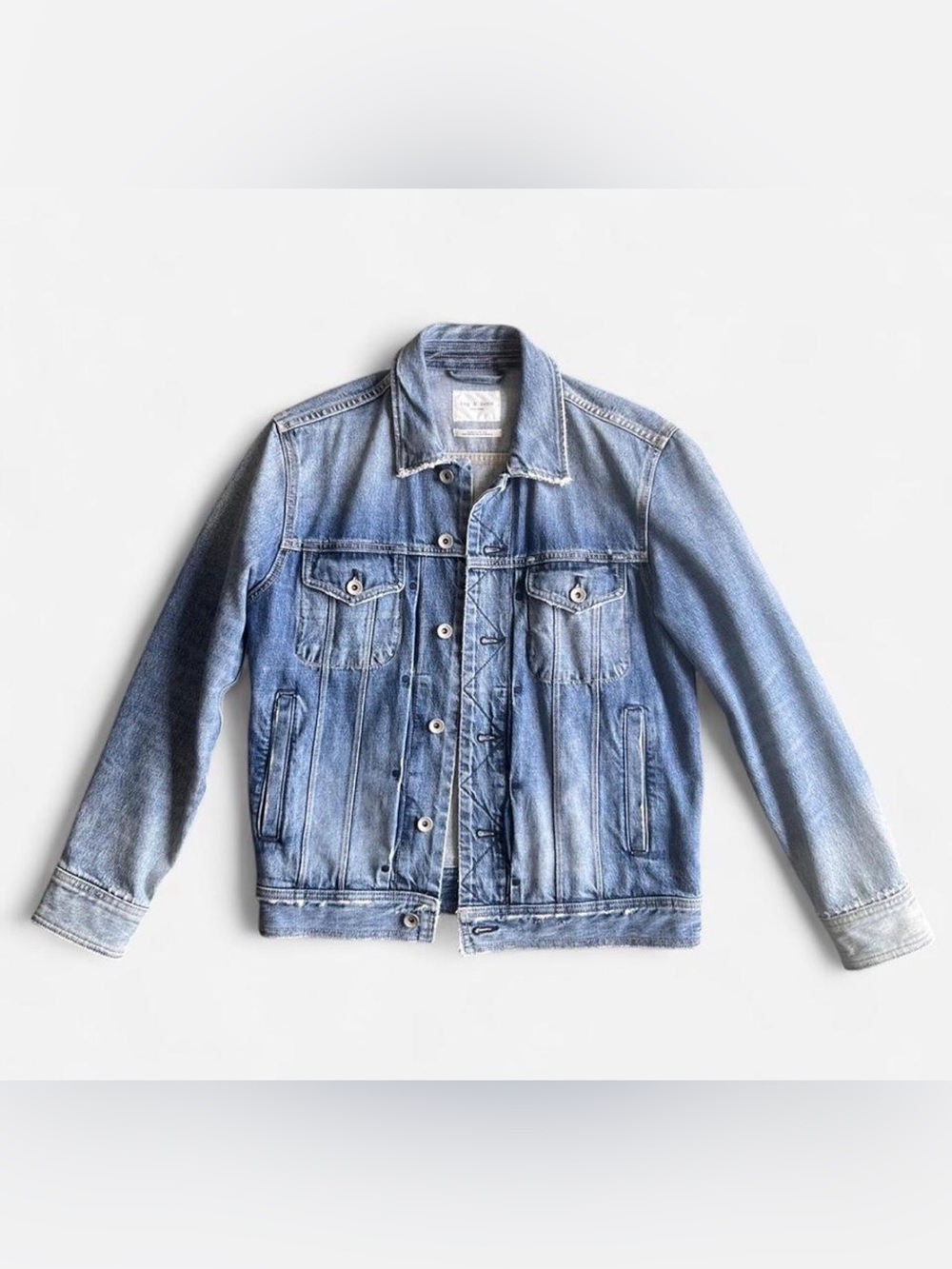 NWOT Rag & Bone selvage Blythe medium blue distressed denim jacket men’s XS